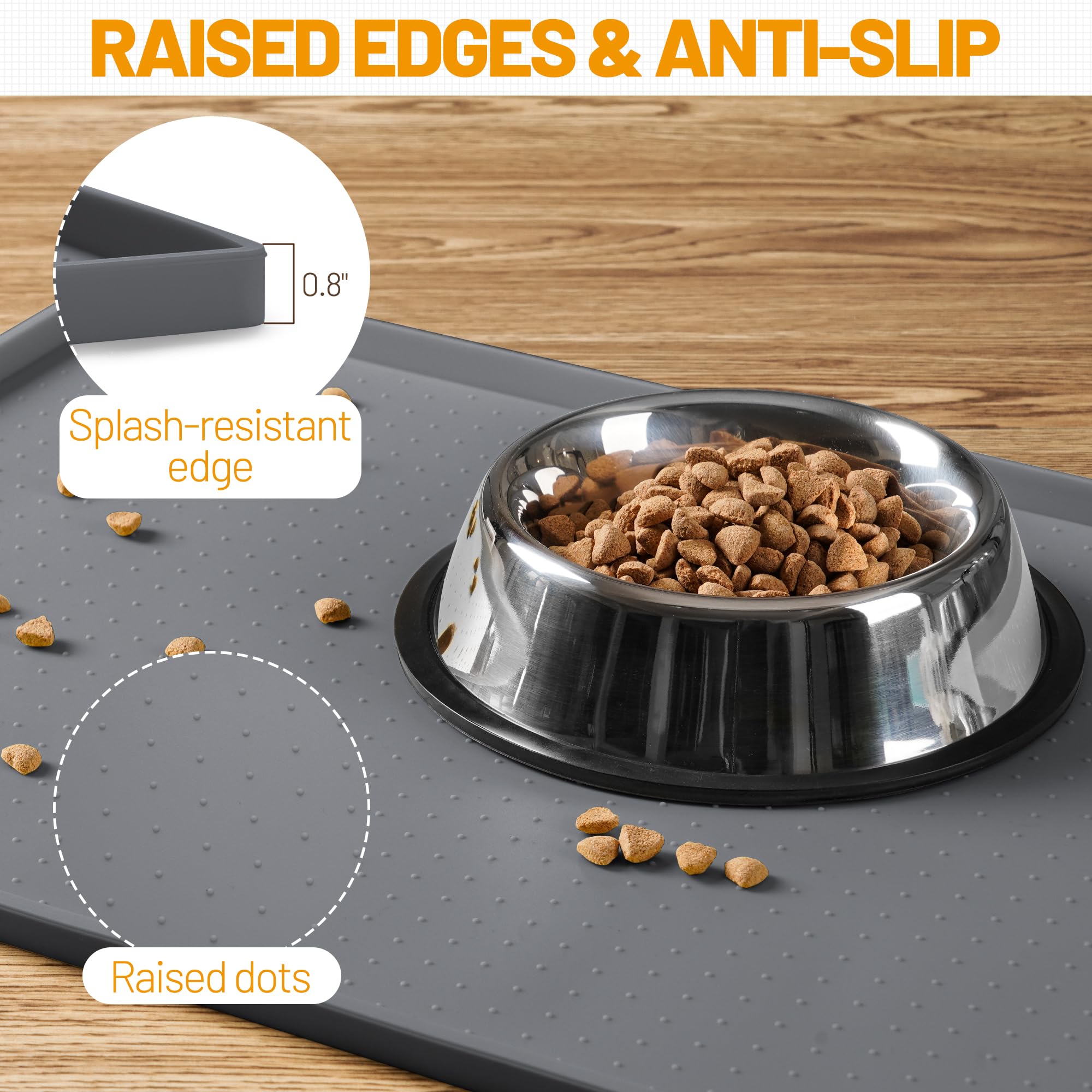 Grey silicone mat is dishwasher safe, easy to clean after meals