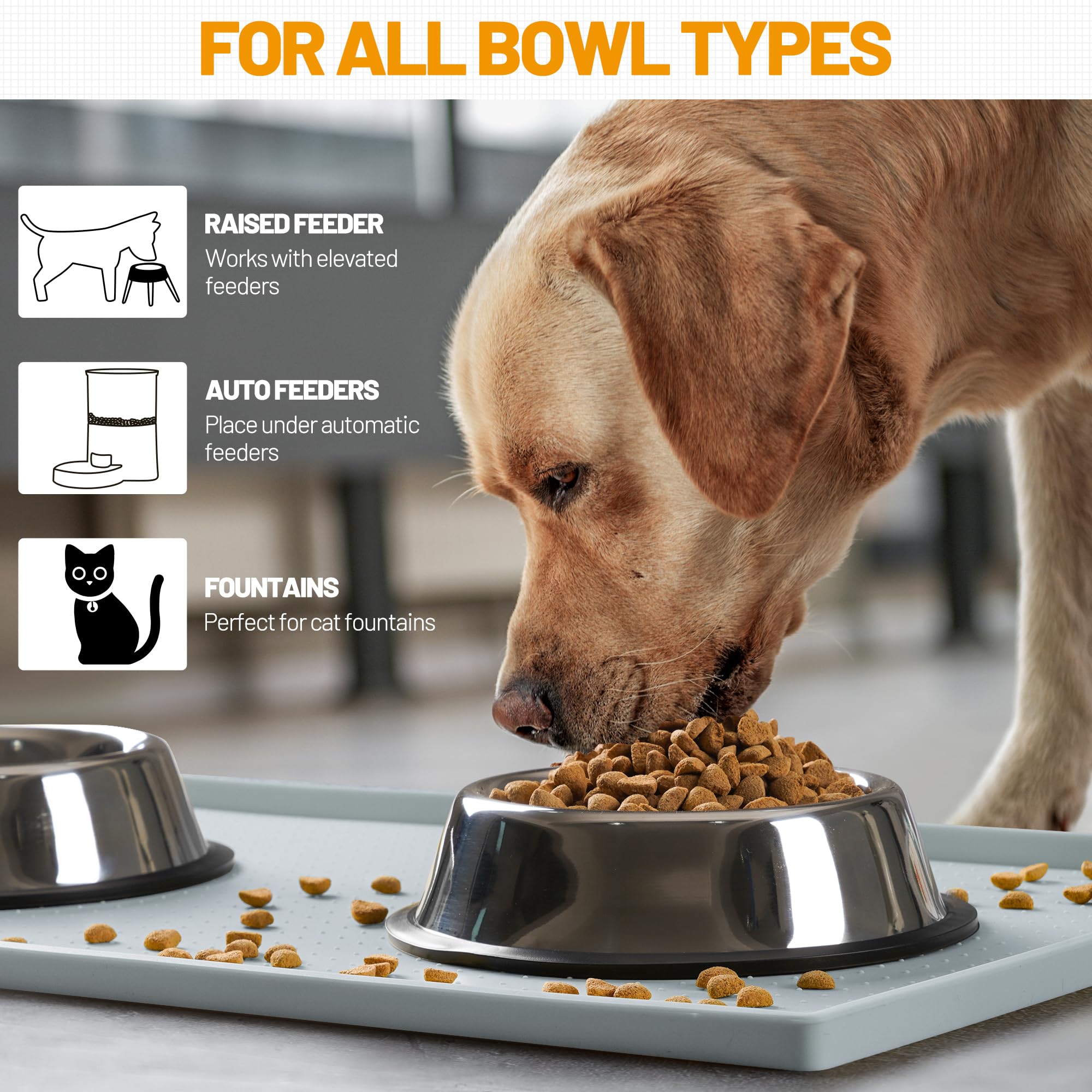 Hubulk dog feeding mat large size fits standard bowls and fountains.
