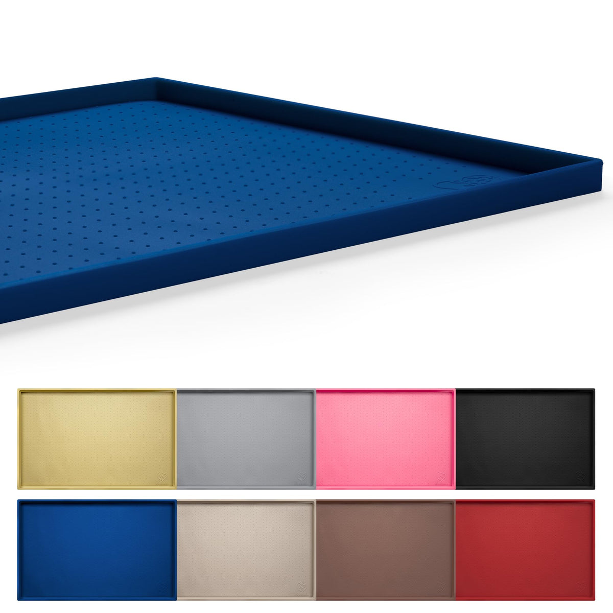 Hubulk dog feeding mat navy full-coverage protects floors from spills during meals.