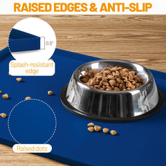 Hubulk dog feeding mat navy non-slip surface prevents bowls from sliding during meals.
