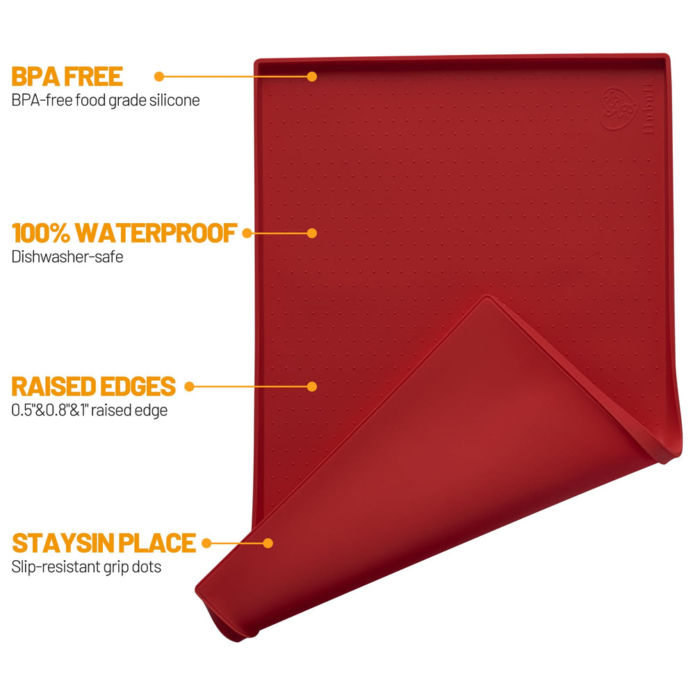 Hubulk feeding mat red anti-slip surface keeps bowls steady during meals.