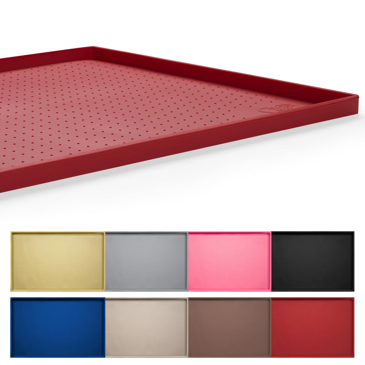 Hubulk dog feeding mat red top view with raised edge for spill control