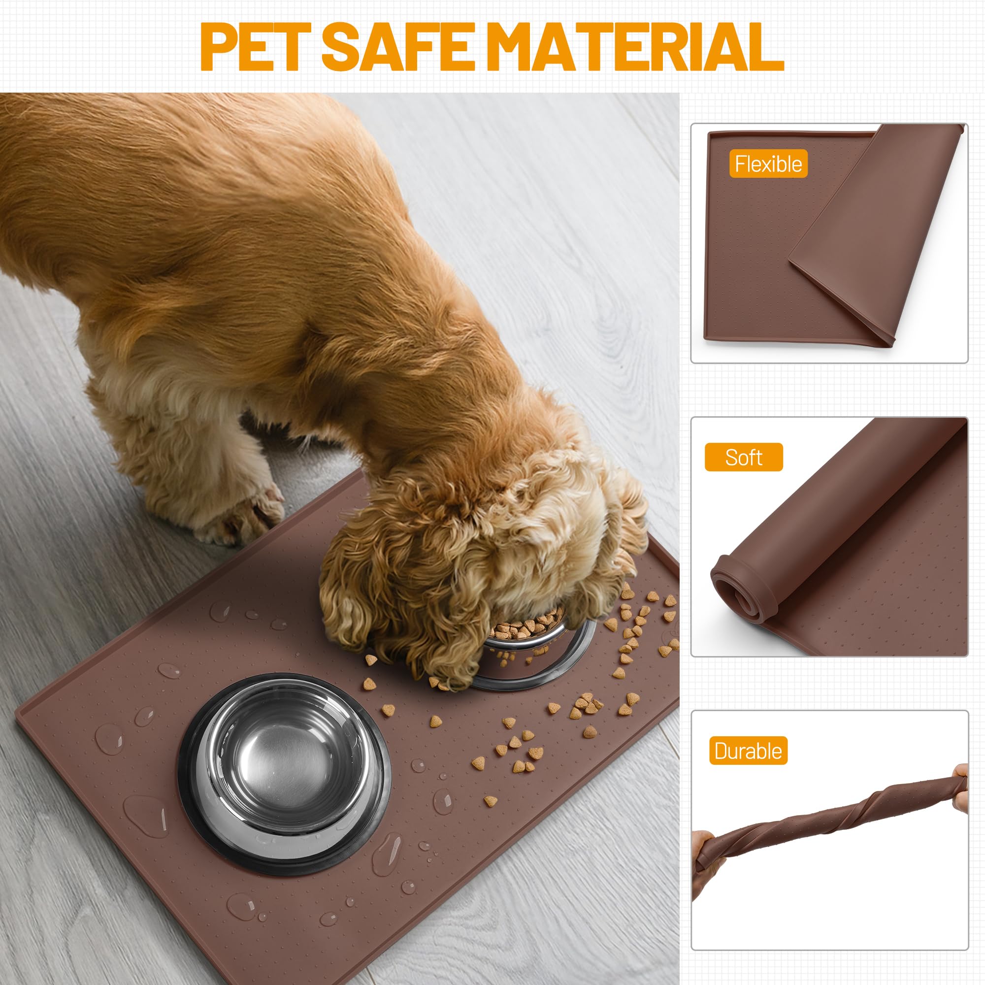 Hubulk dog feeding mat stain-resistant surface maintains a clean feeding area.