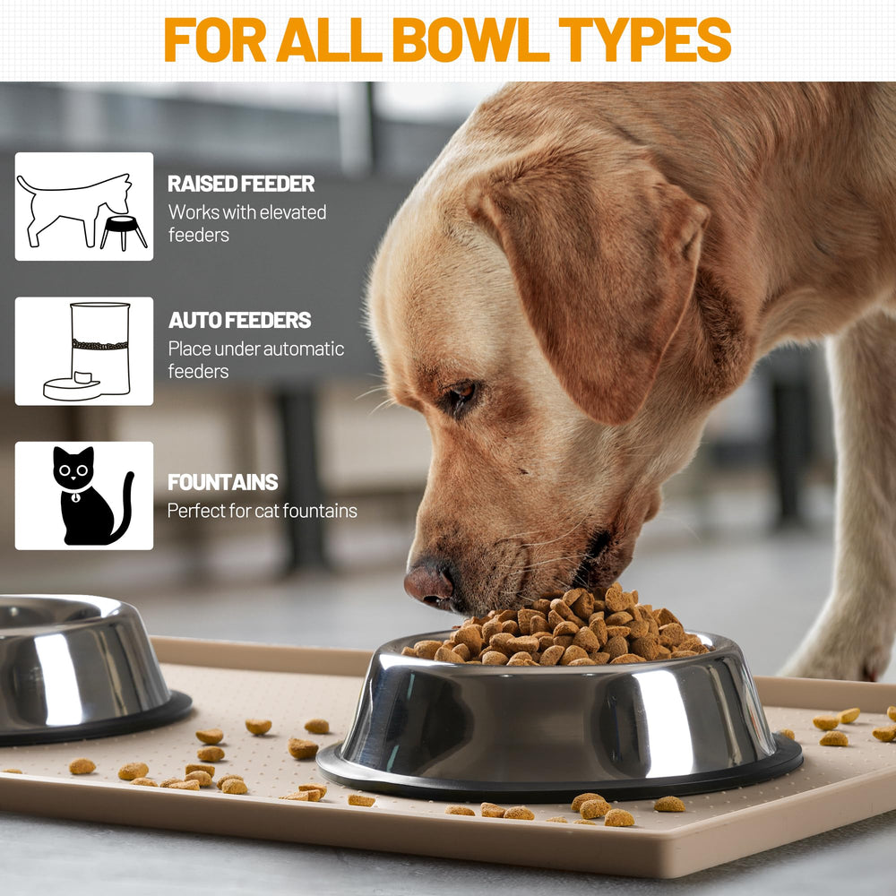 Hubulk dog feeding mat taupe color product shot highlighting stylish kitchen addition