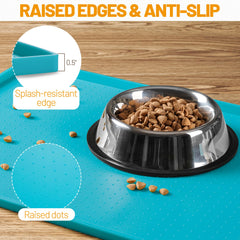 Hubulk dog feeding mat teal non-slip surface keeps bowls steady during meals