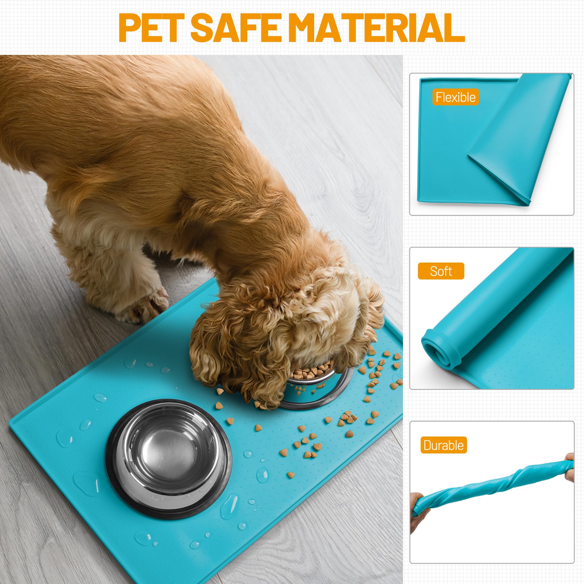 Hubulk dog feeding mat teal durable waterproof silicone resists odors