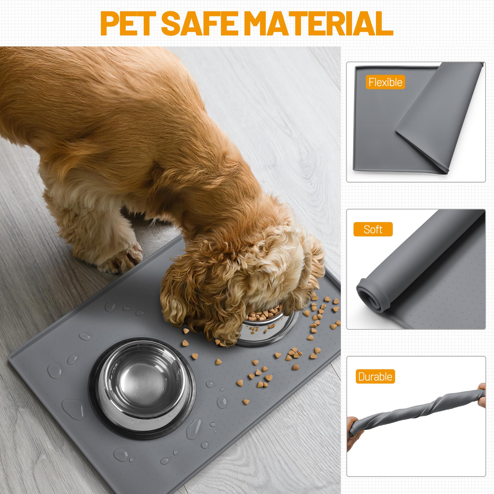Hubulk large 32x24 inch mat provides ample coverage for multiple bowls.