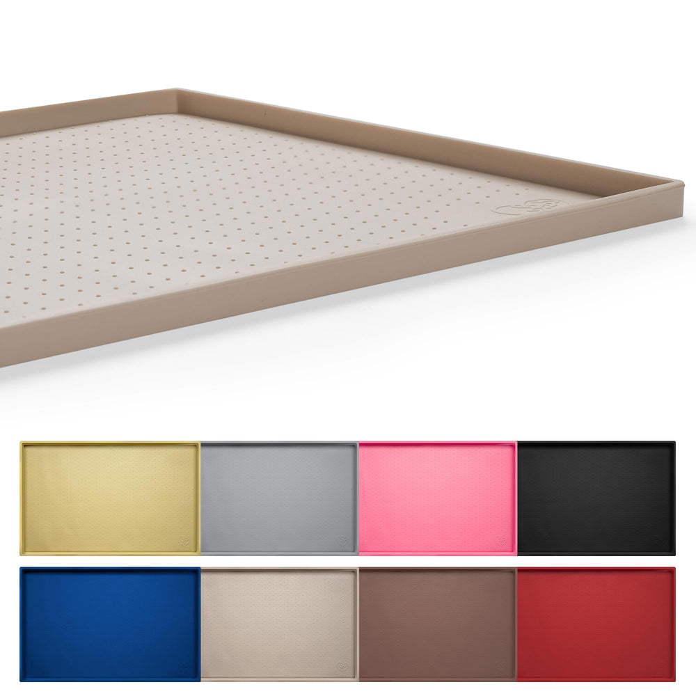 Hubulk dog feeding mat top view shows waterproof surface protecting floors from spills