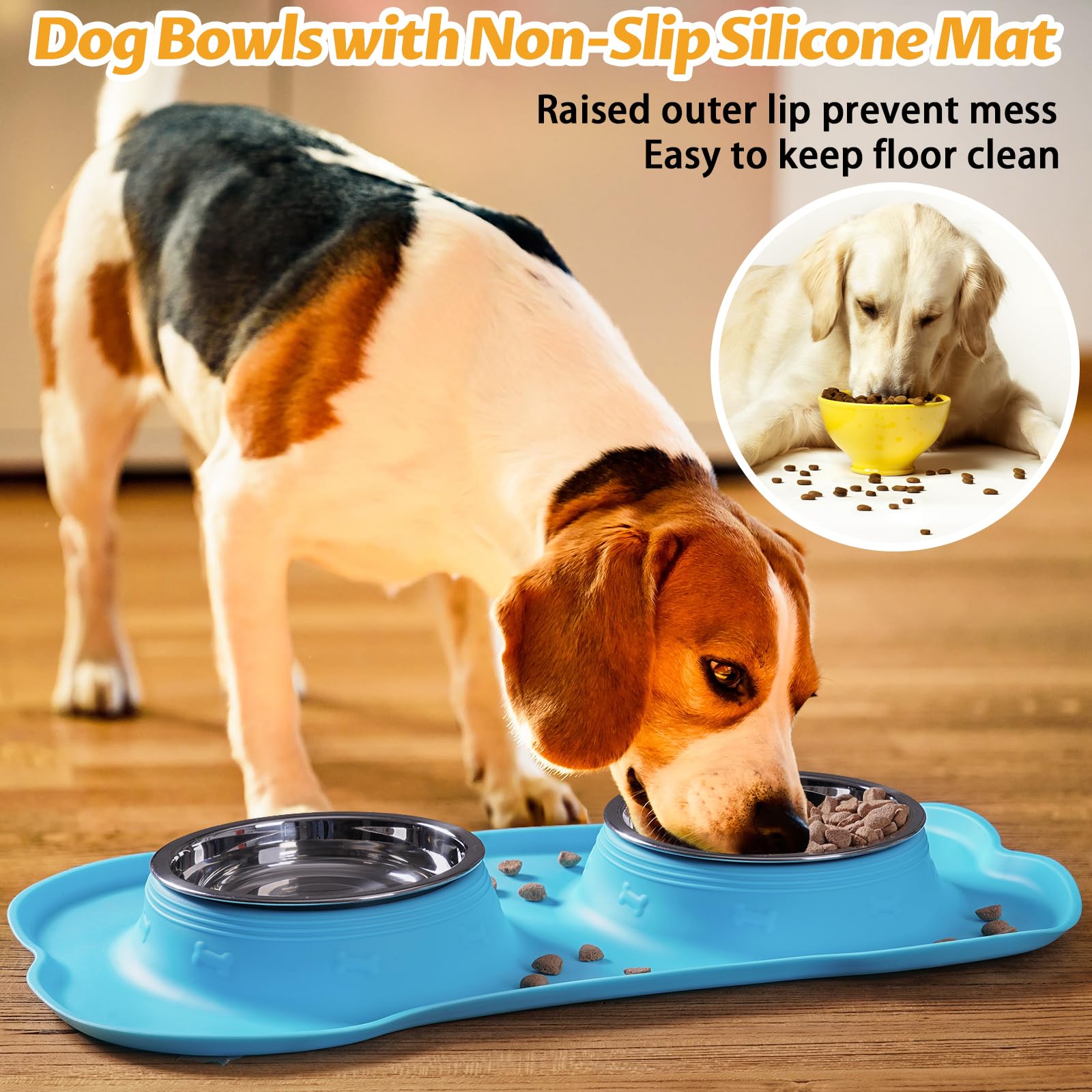 Hubulk rust-resistant stainless steel bowls withstand daily use.