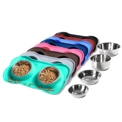 Hubulk pet dog bowls set in stainless steel for clean meals.