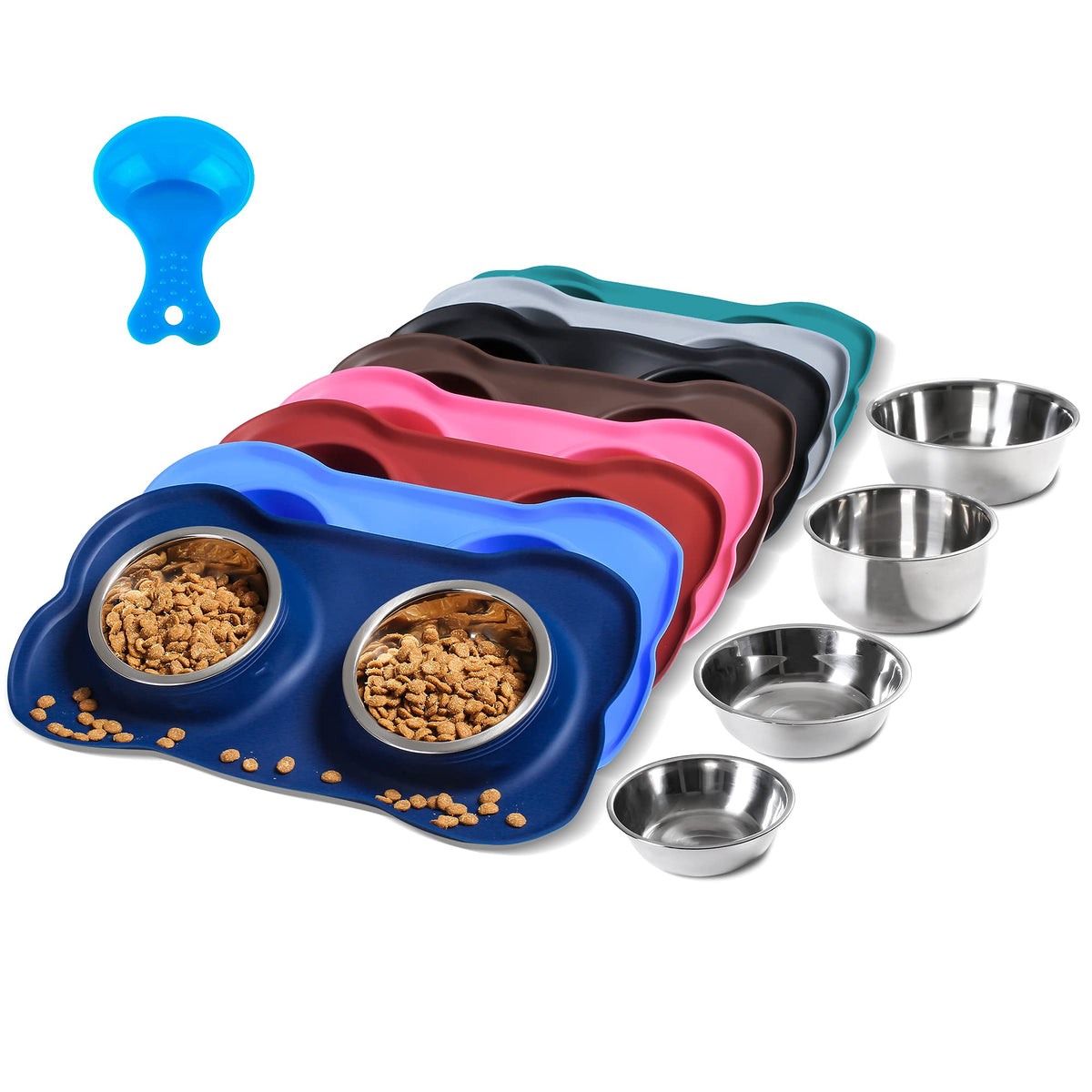Hubulk Pet Dog Bowls set stainless-steel navy—durable feeding bowls for tidy meals.