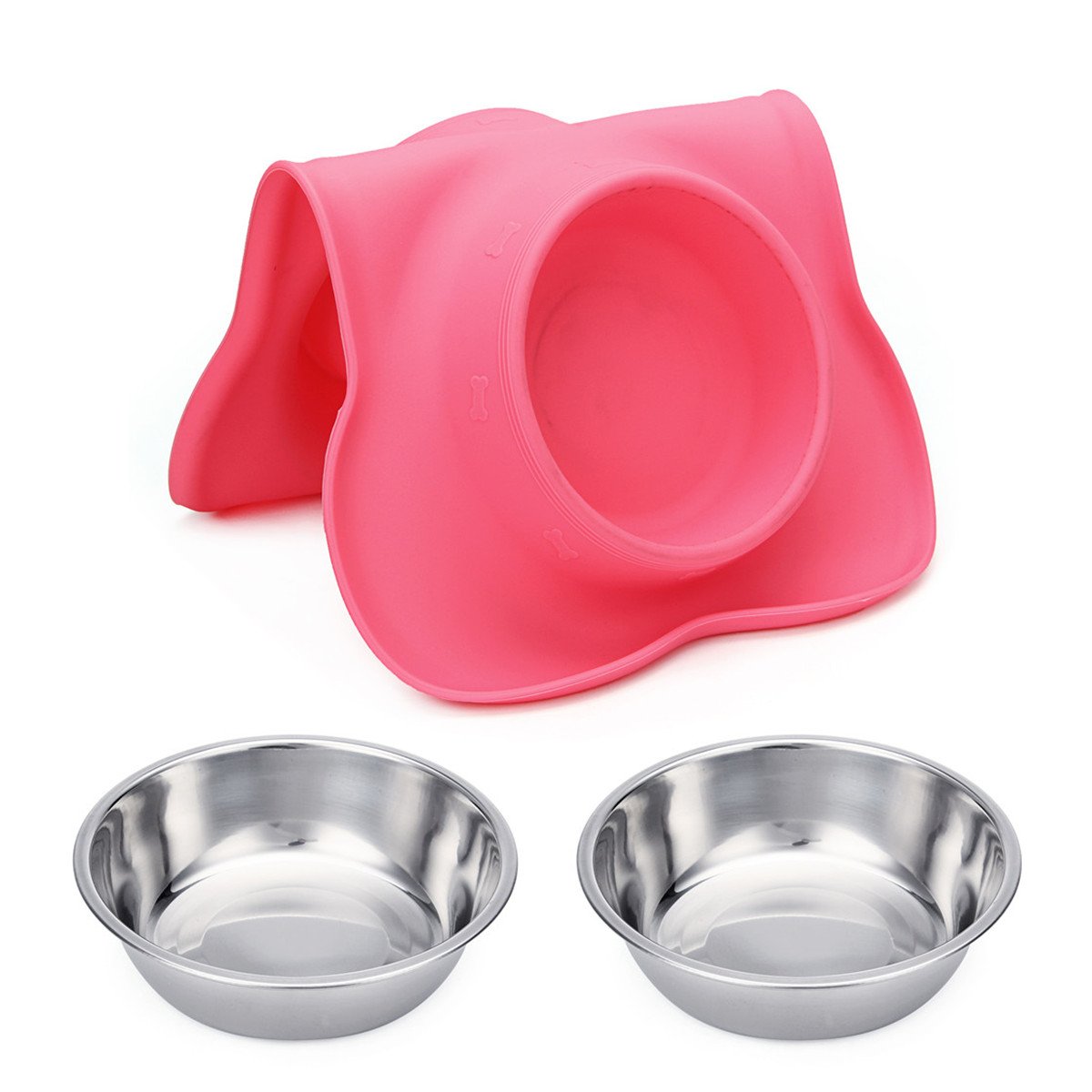 Hubulk pink dining set for pets demonstrates easy cleaning and organized feeding.