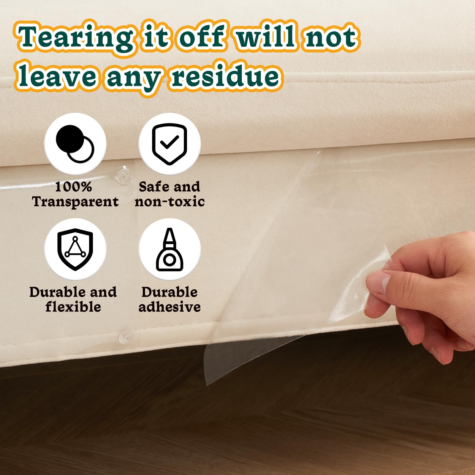 HUDLL pet-safe, non-toxic deterrent tape stays put on fabric without staining.