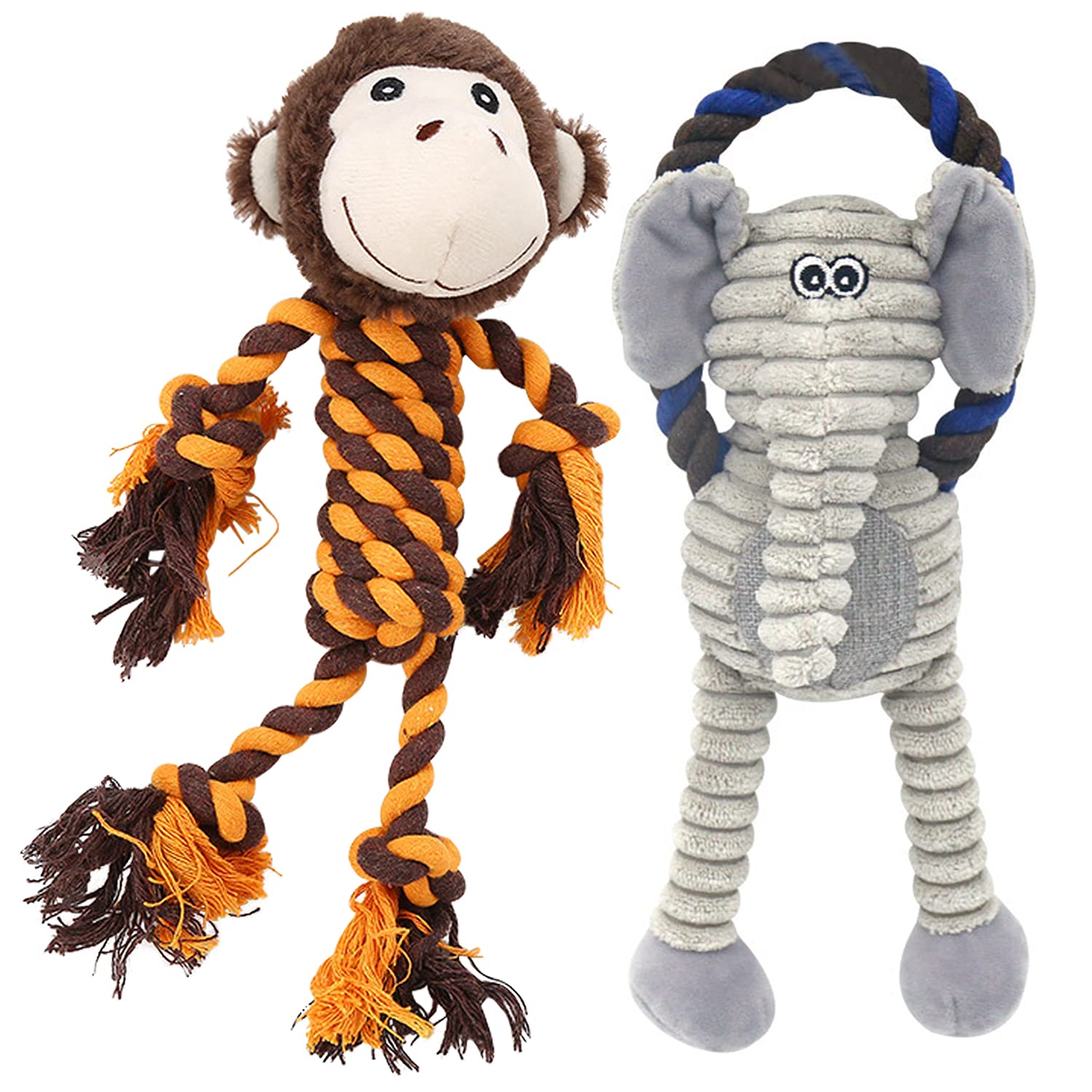 HUGEME monkey rope dog toy highlights durable rope construction for lasting chewing sessions.