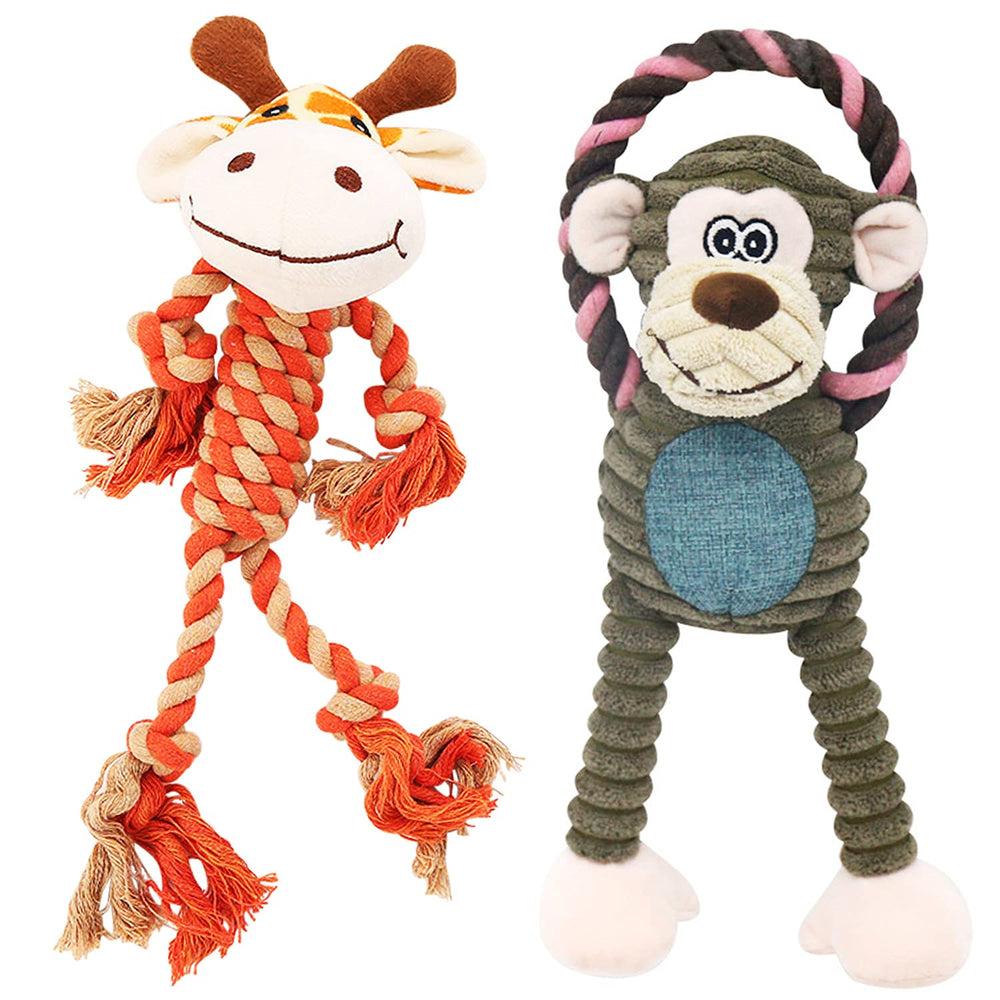 HUGEME rope dog toy close-up during tug action for interactive play.