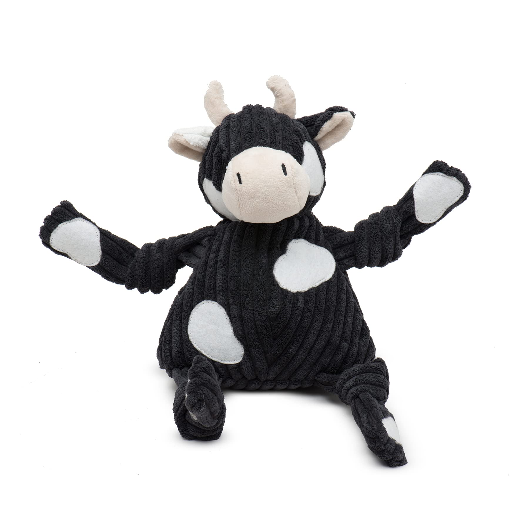 HuggleHounds Angus Cow Knottie front view shows soft plush for cuddly play.