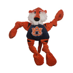 HuggleHounds Knottie Aubie tiger plush toy front view, durable plush for playful chews.