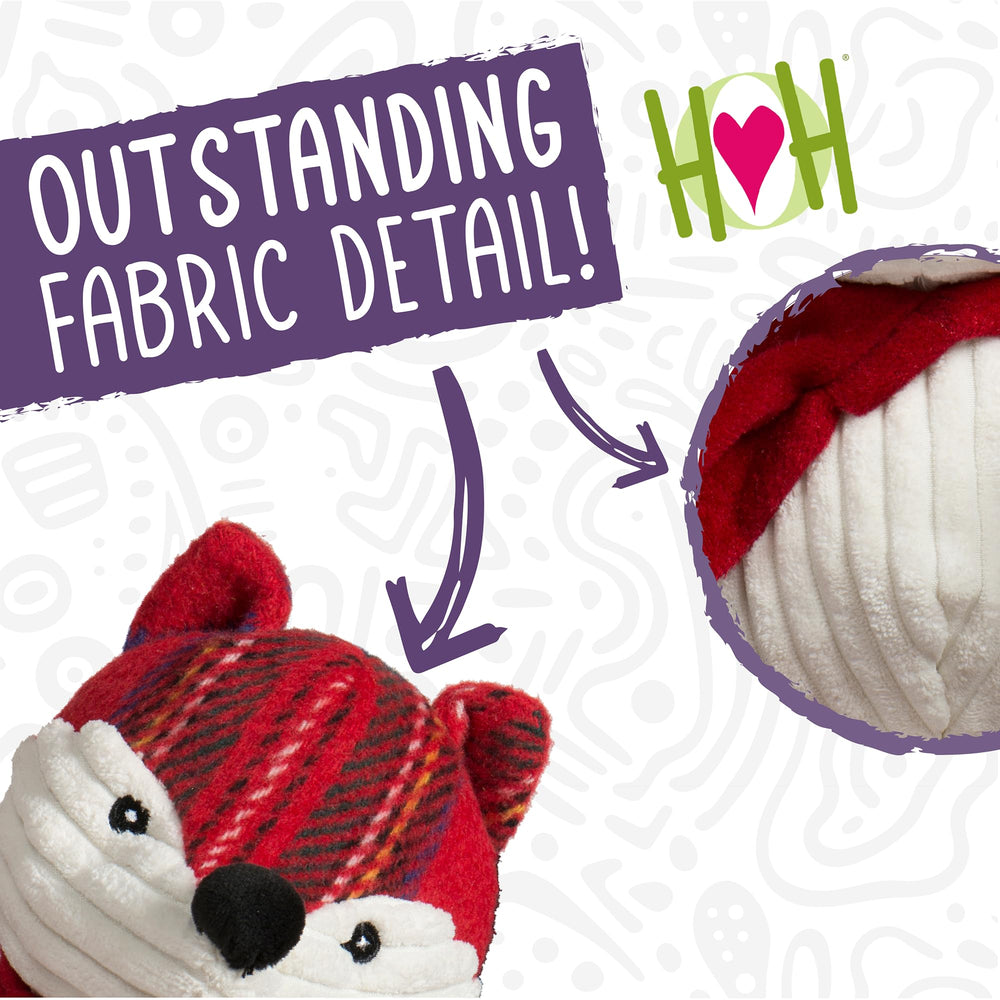 HuggleHounds Knottie Fox Tartan Tidings Large side view highlighting durable plush for long-lasting fun