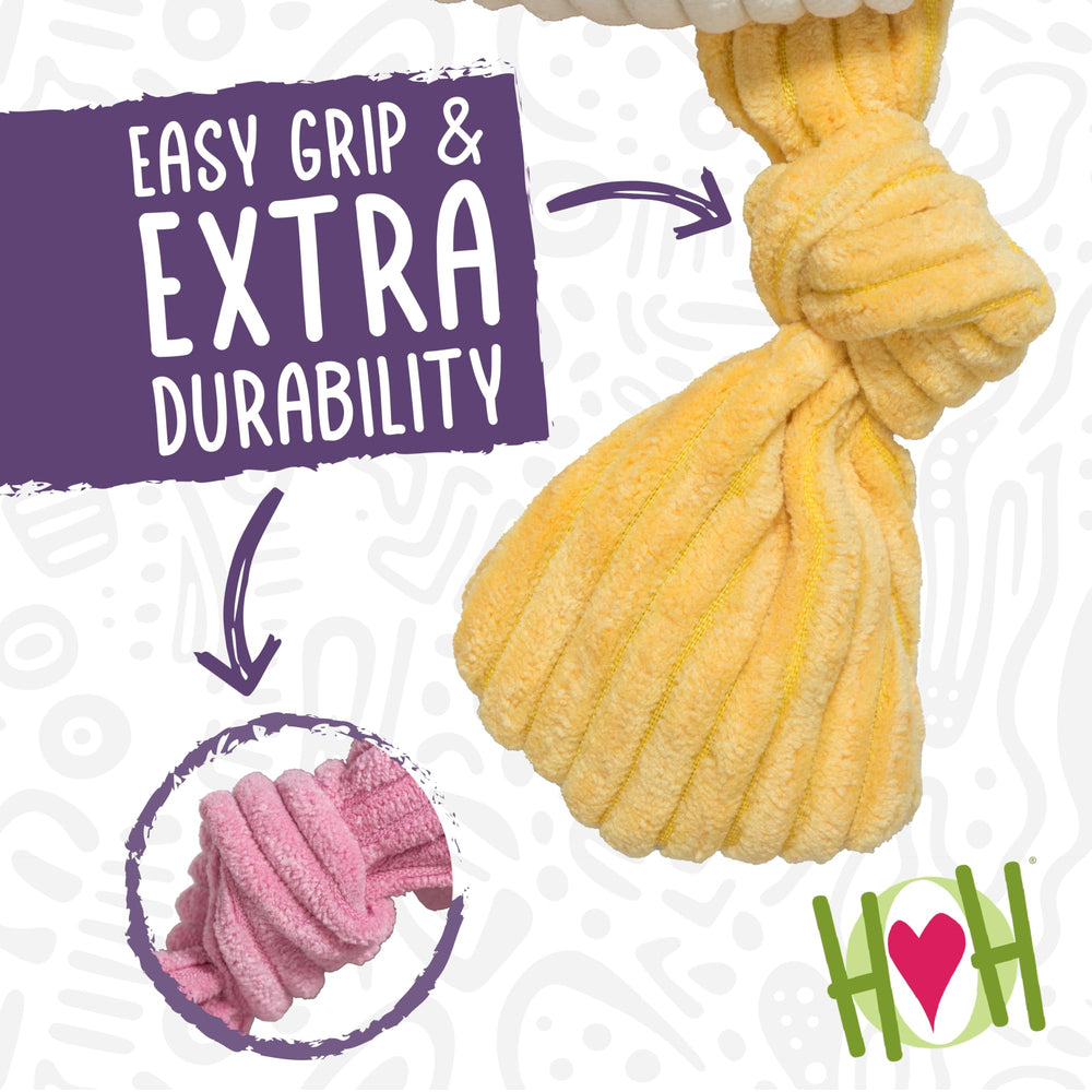 HuggleHounds Knottie large 15-inch toy dimensions provide easy handling for dogs of all sizes.