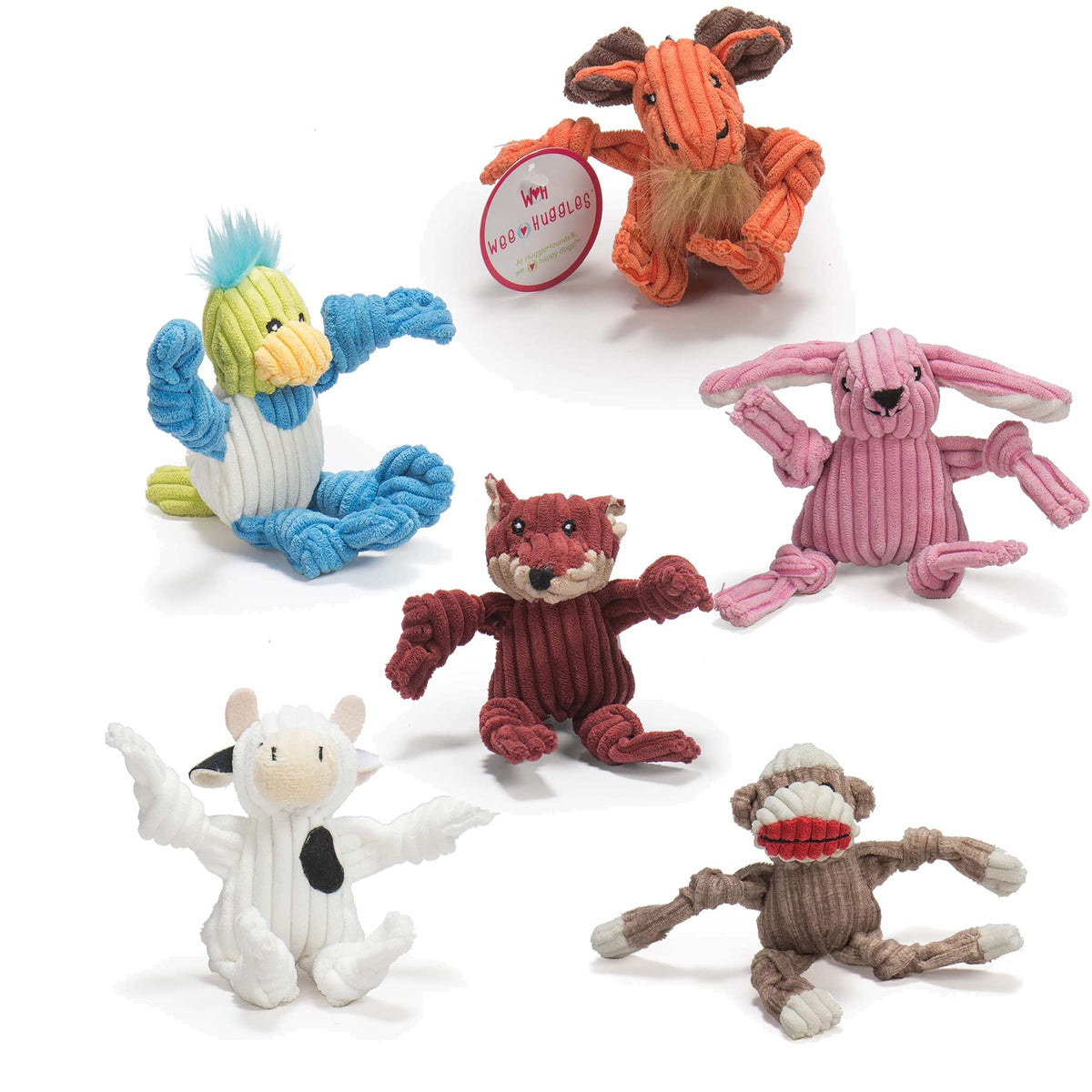 HuggleHounds Knottie plush toy close-up with squeaker for engaging puppy play.