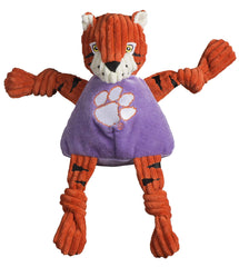 HuggleHounds Knottie tiger toy front view in Clemson colors for engaging play