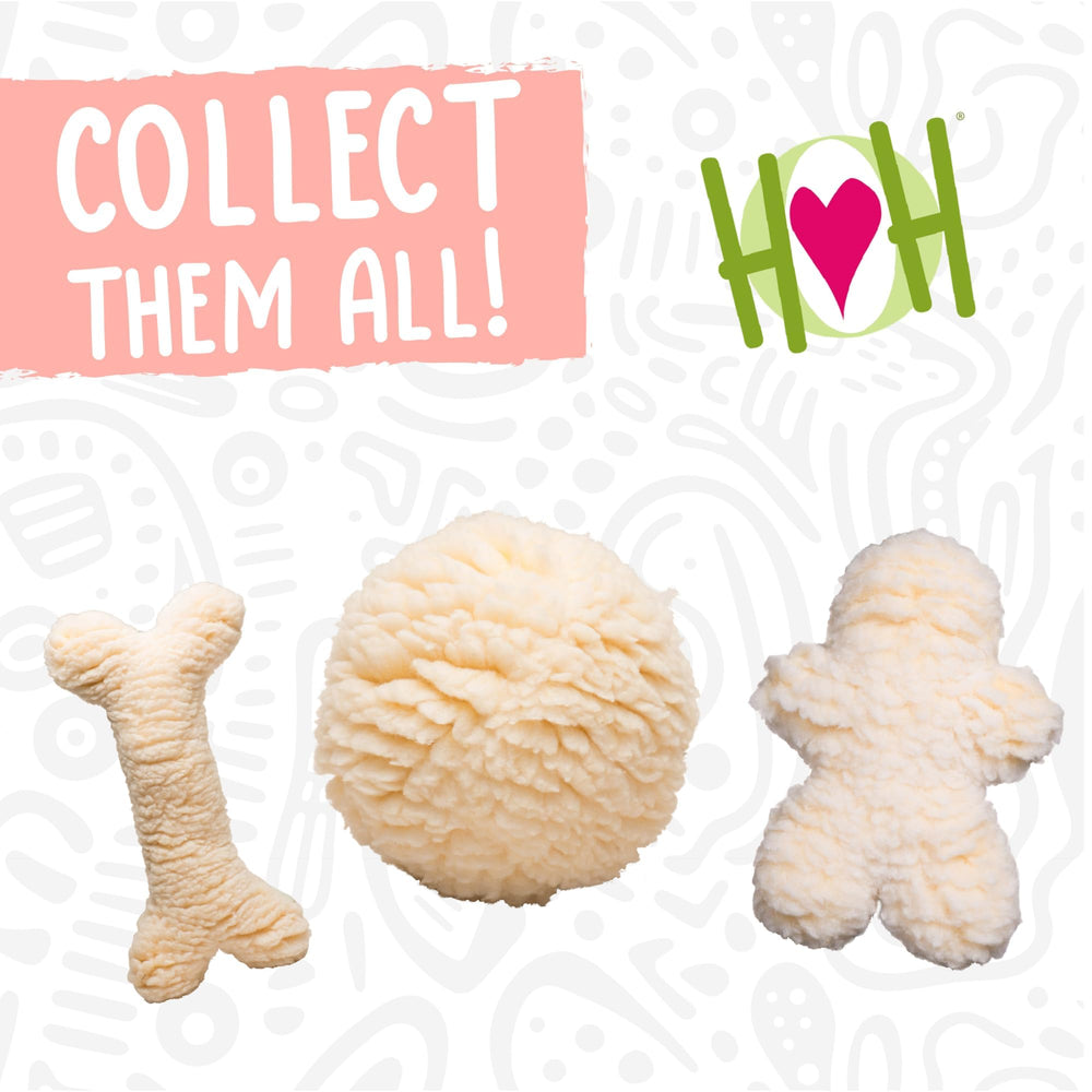 HuggleHounds plush bone toy faux sheepskin detail suggests luxurious feel and grip