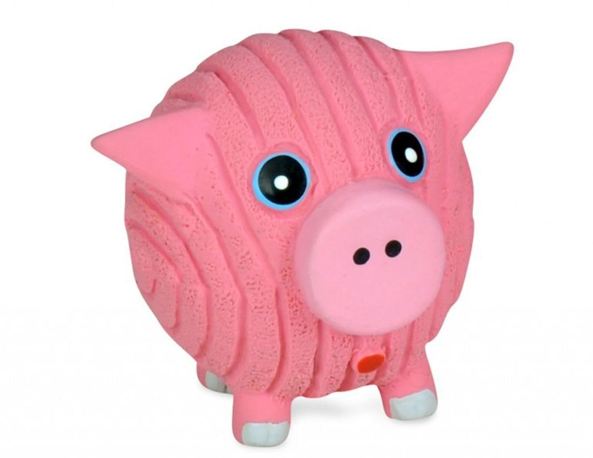 HuggleHounds Hamlet Pig Ruff-Tex latex ball toy front view showing durable texture for rough play.