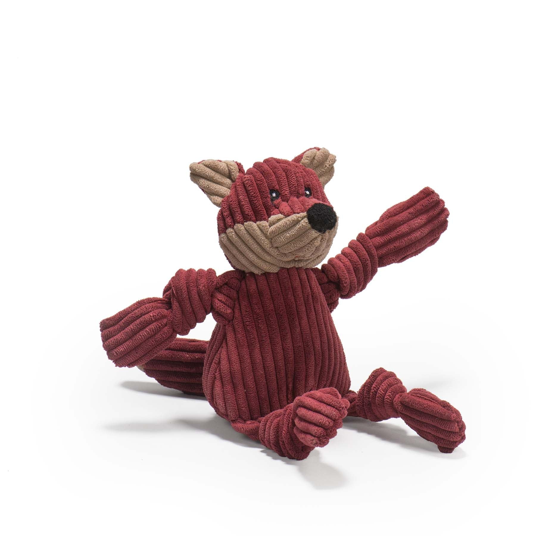 HuggleHounds Sly Fox Knottie plush close-up shows knotty stitching for durability