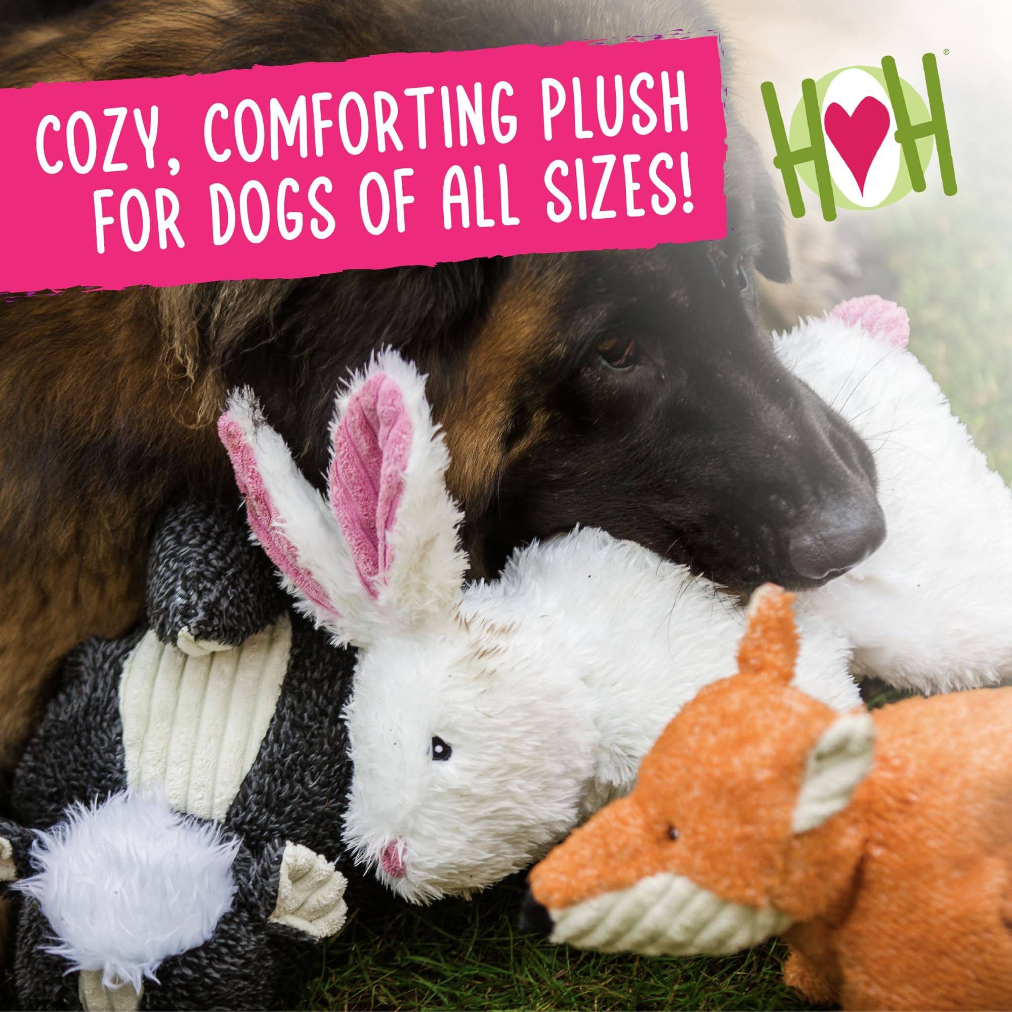 HuggleHounds Squooshie Bunny side view shows durable build for tough play sessions