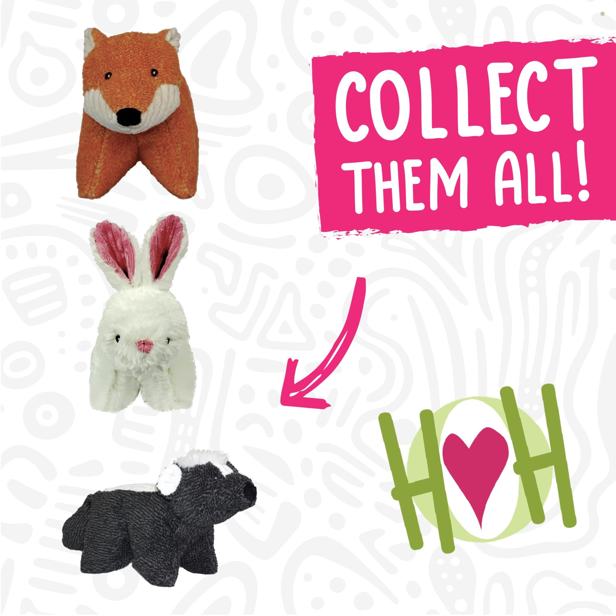 HuggleHounds Squooshie Bunny size reference shows about 7 by 14 inches for all breeds