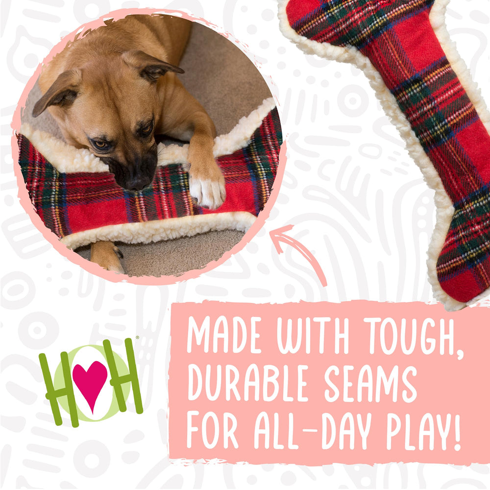 HuggleHounds Tartan Tidings plush bone 24-inch size suits large dogs.