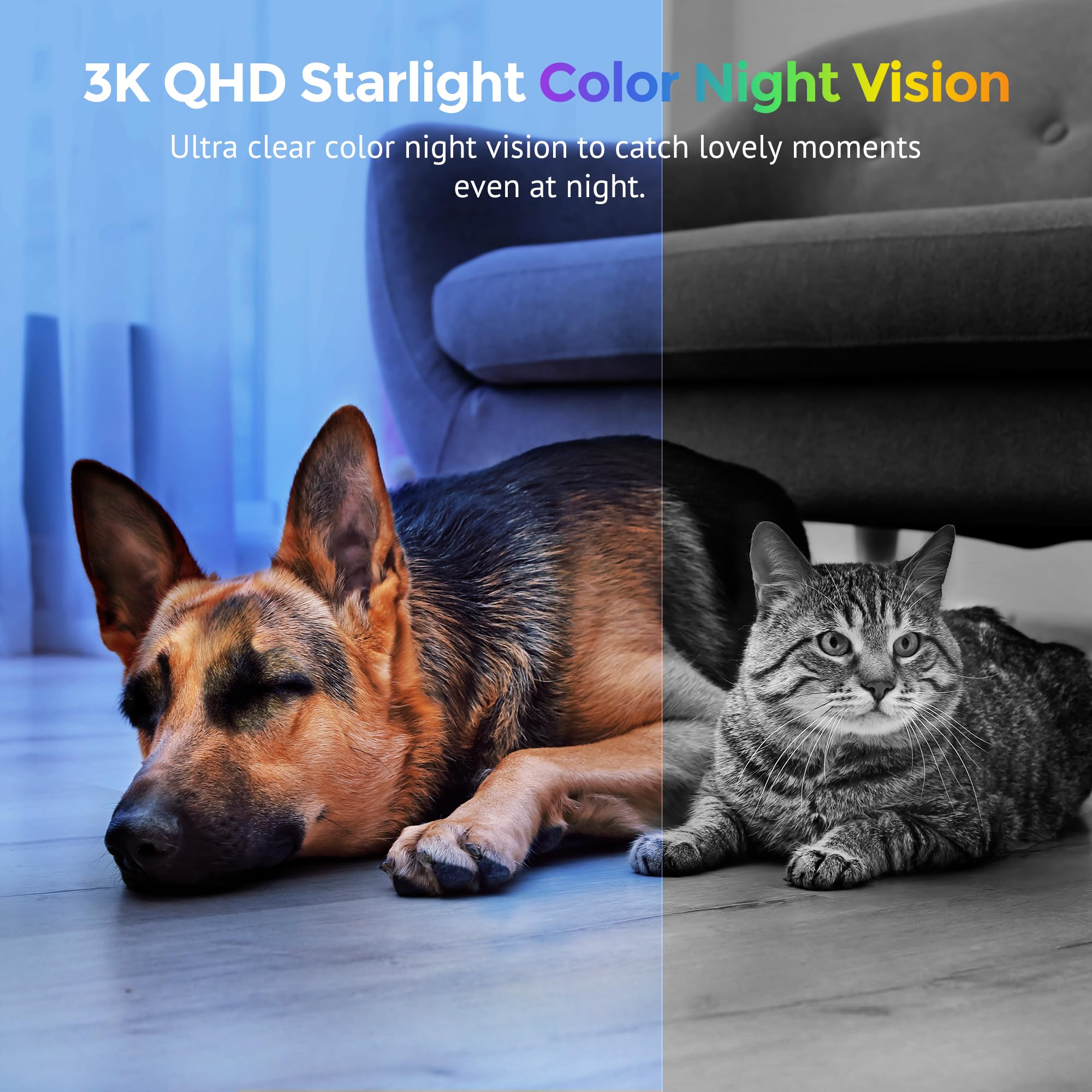 Hugolog 3K 5MP indoor camera cloud storage keeps footage secure and accessible.