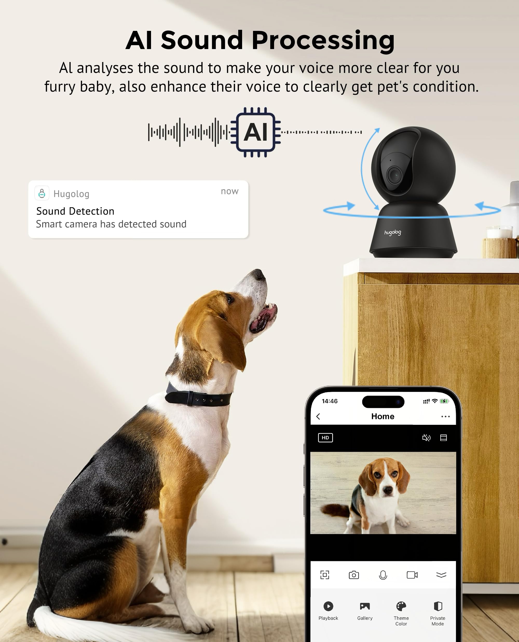 Hugolog 3K 5MP indoor camera pet-detection catches moments of play.