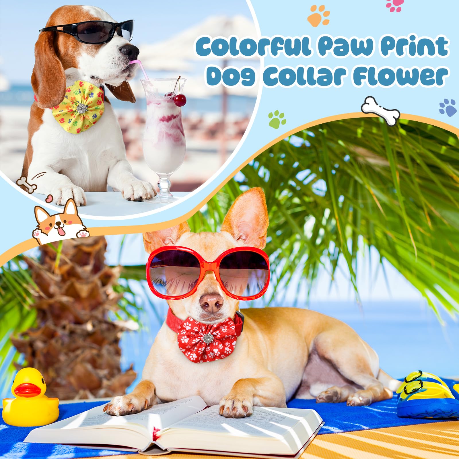 Huhumy bone paw design dog bows brighten collars for everyday charm.