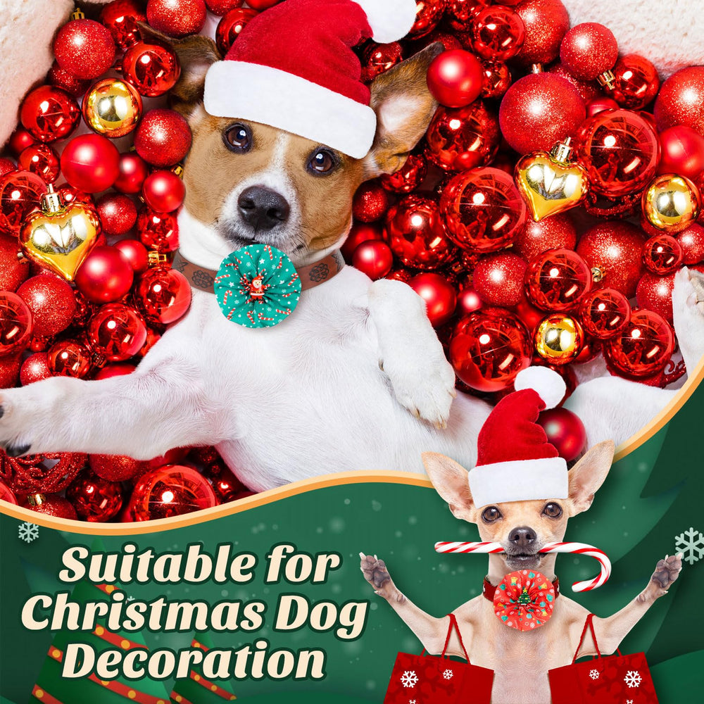 Huhumy Christmas dog bow Santa design closeup adds festive look to collars.
