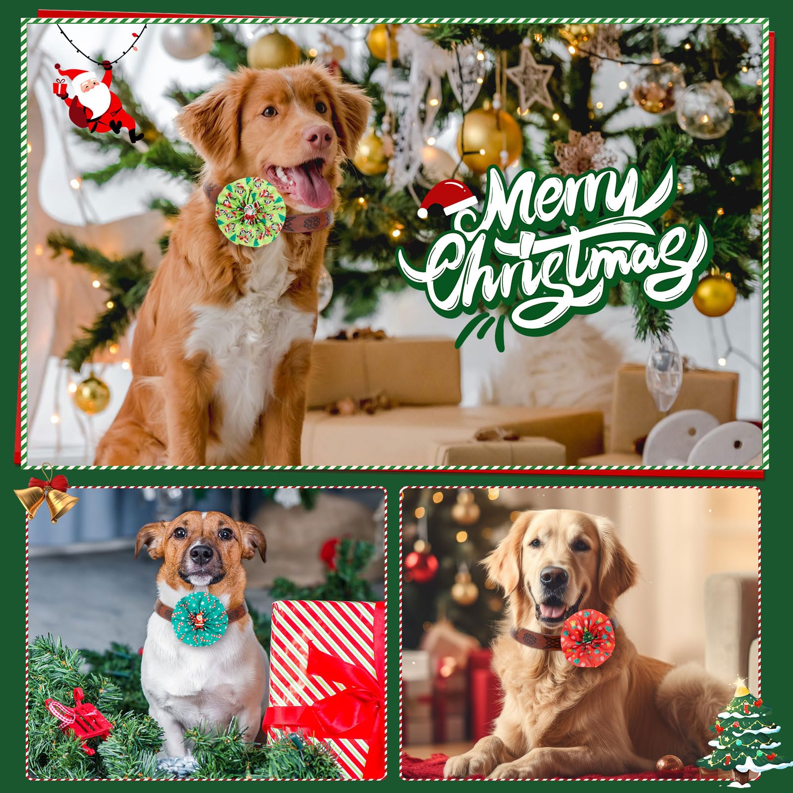 Huhumy dog collar with Christmas bows photo shows ready-to-wear holiday accessory.