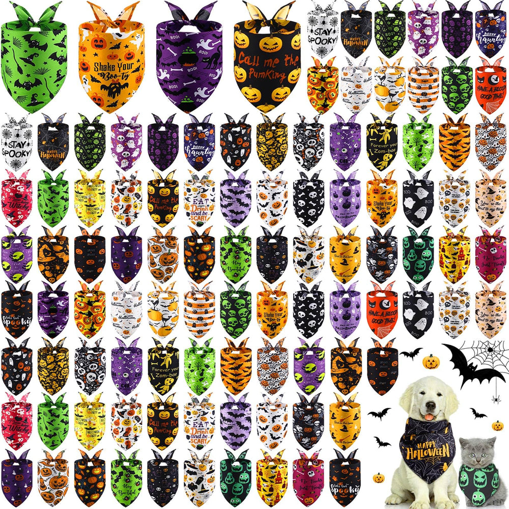 Huhumy Halloween bandanas with pumpkin patterns for festive pet photos