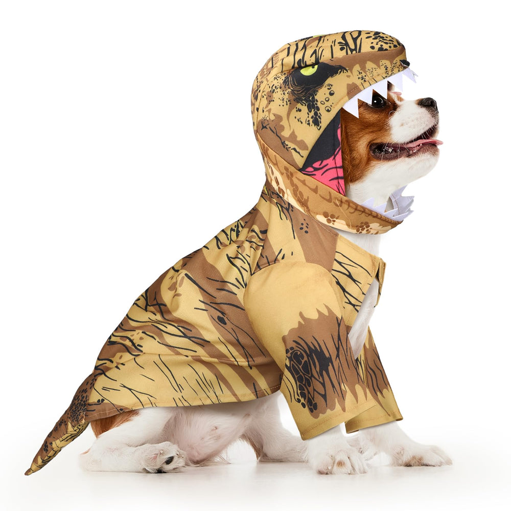 Huhumy T. Rex dog costume front view for cute Halloween photos