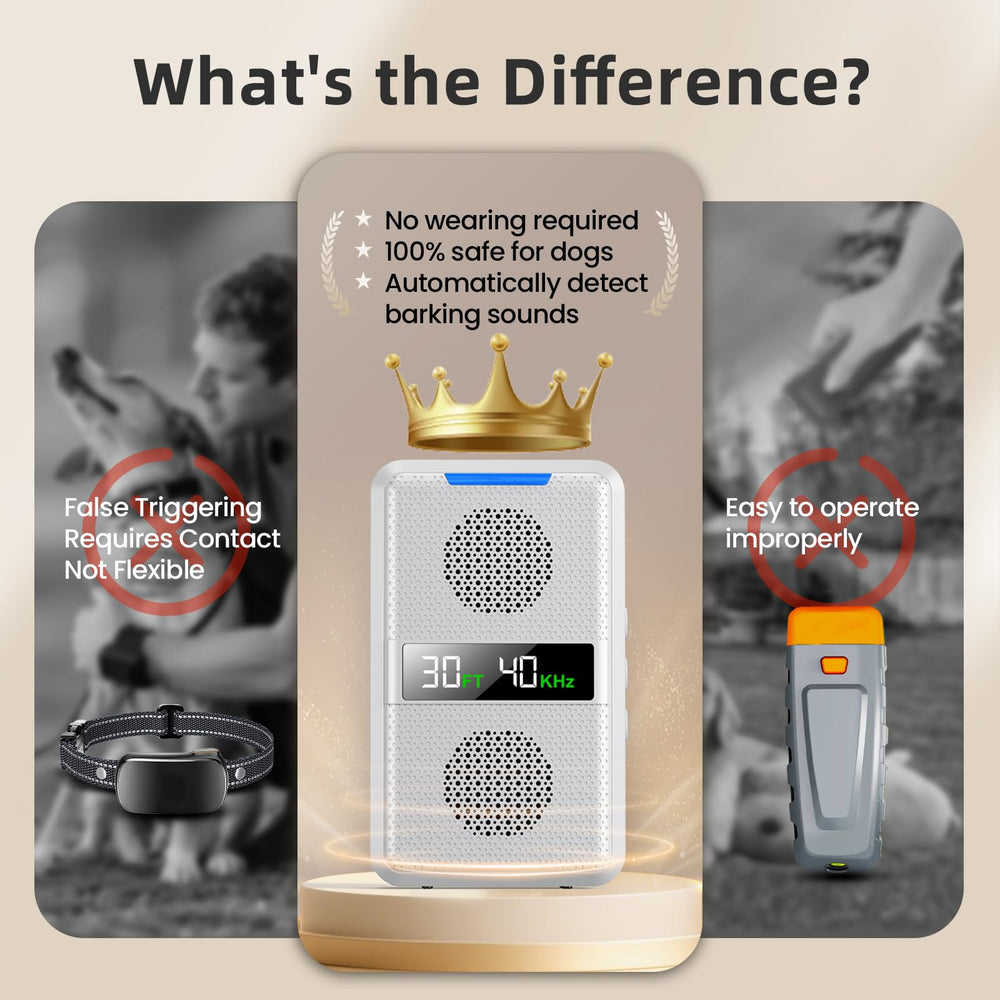 HUHUWOW device mounted for indoor-outdoor use showcasing versatile bark control.
