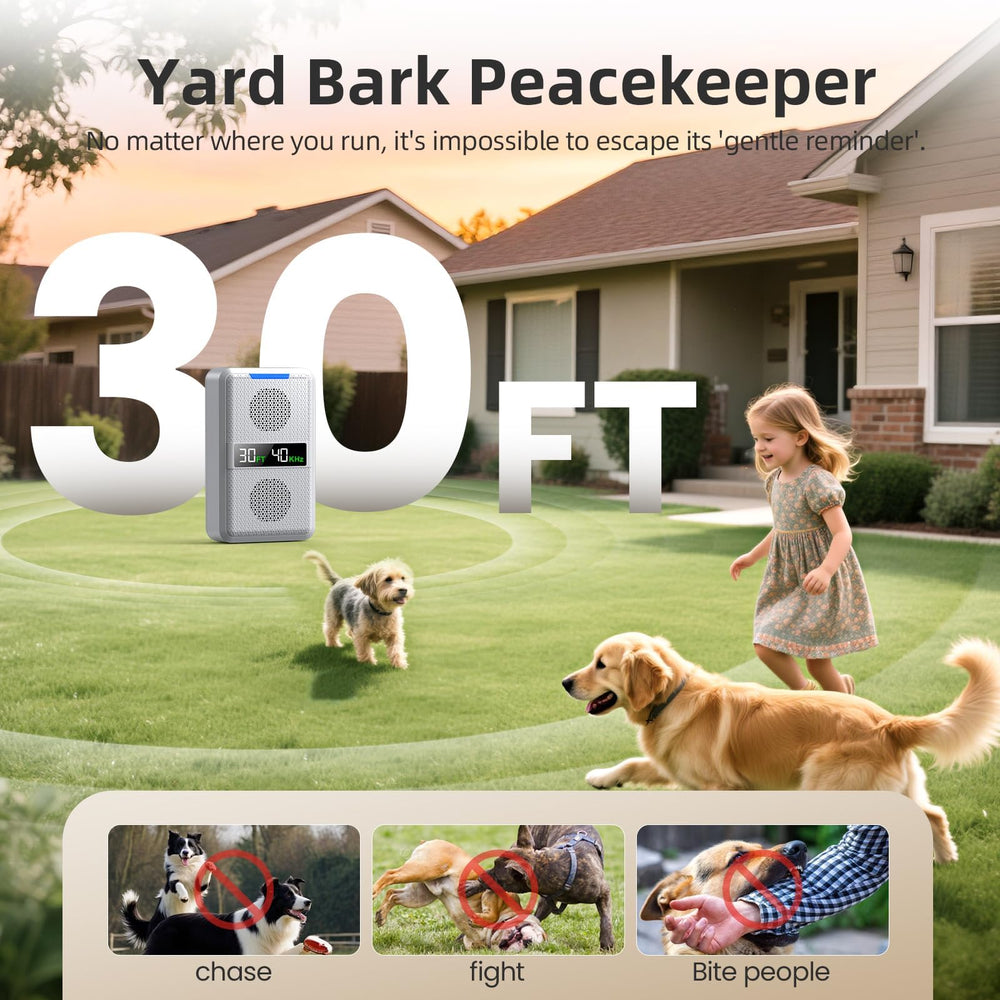 HUHUWOW Ultrasonic Bark Deterrent side view shows Type-C recharge for quick power ups.