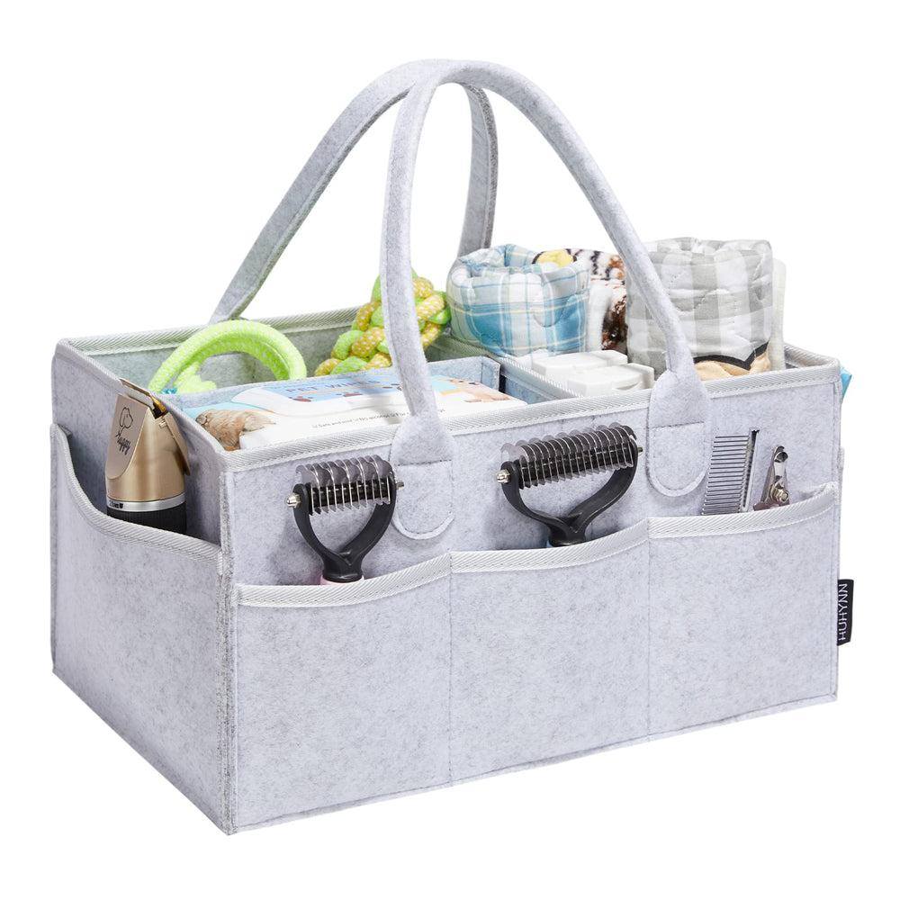 HUHYNN Pet Grooming Tote shows compact dimensions for organized grooming on the go.