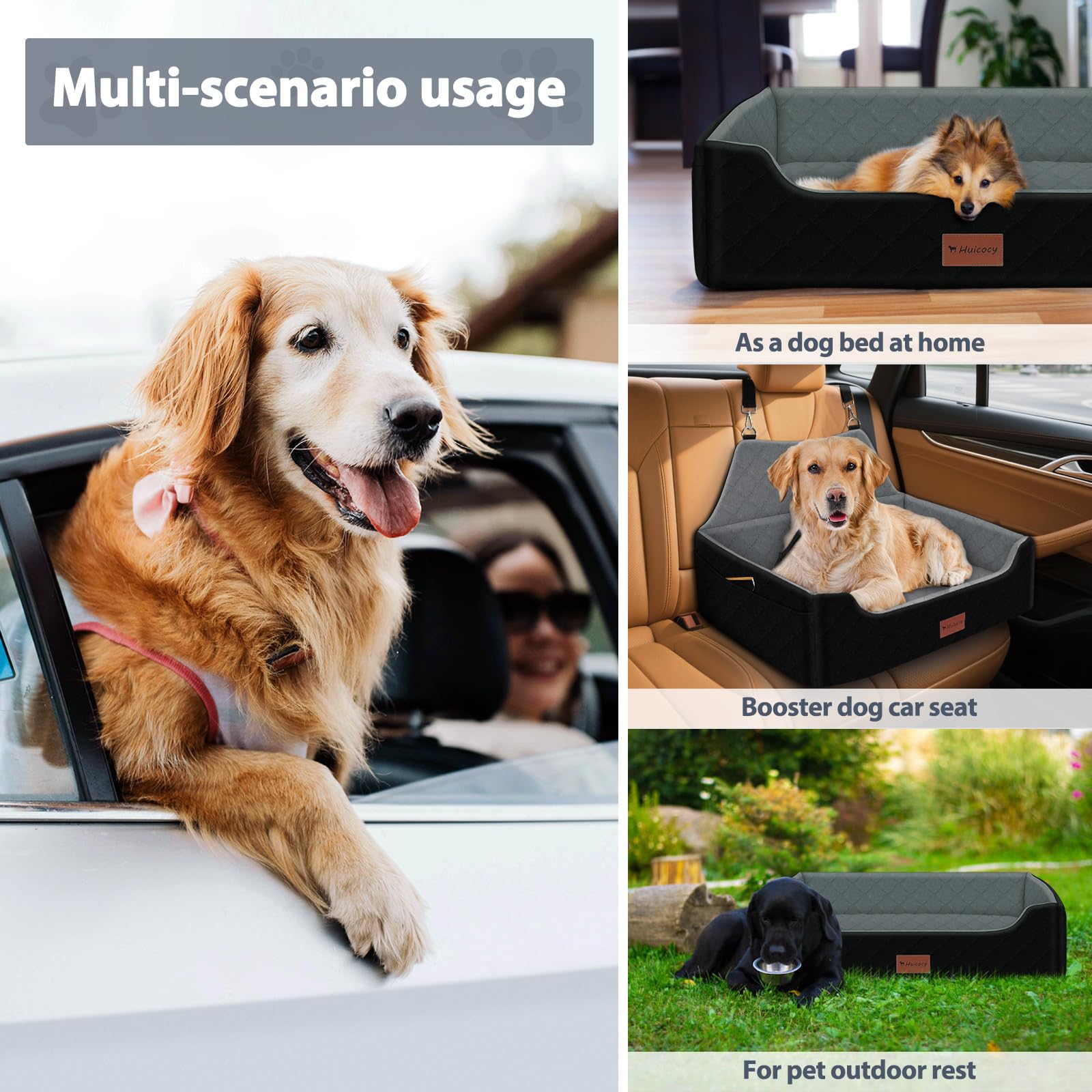 HUICOCY dog car seat fits medium to large dogs up to 55 lbs