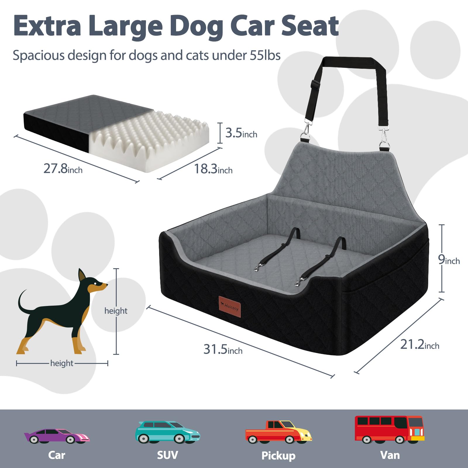 HUICOCY dog car seat side storage pockets for quick access