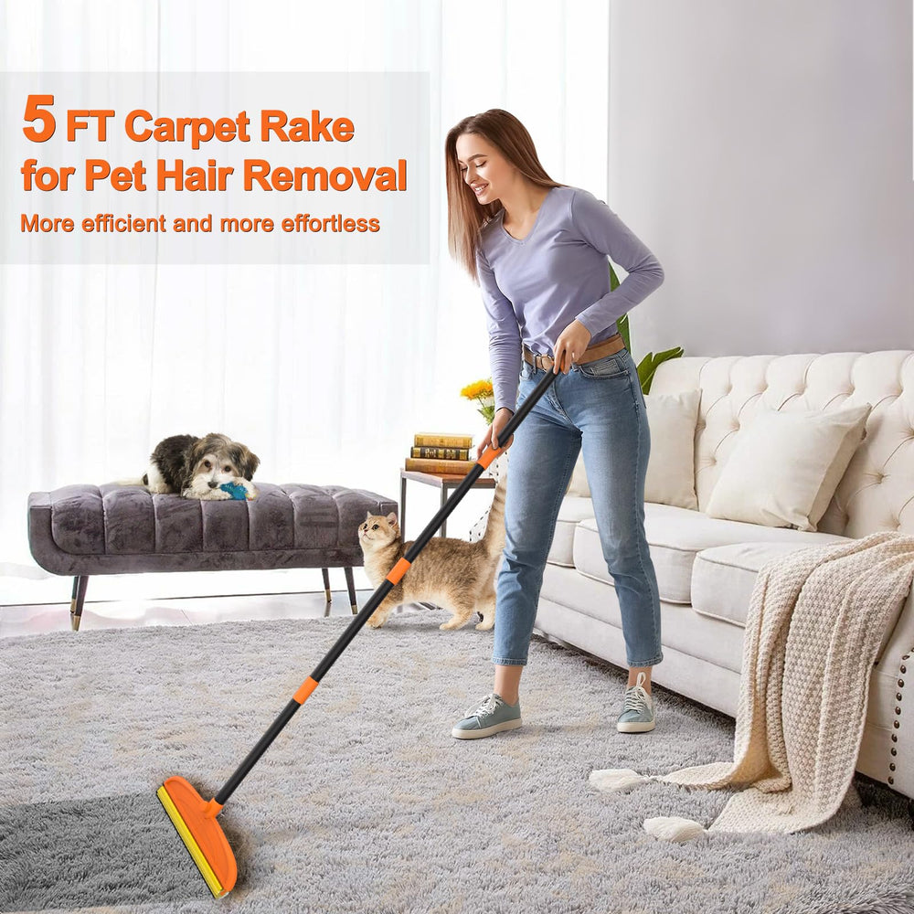 HUICOCY pet hair remover with a 5ft handle for easy cleaning without bending
