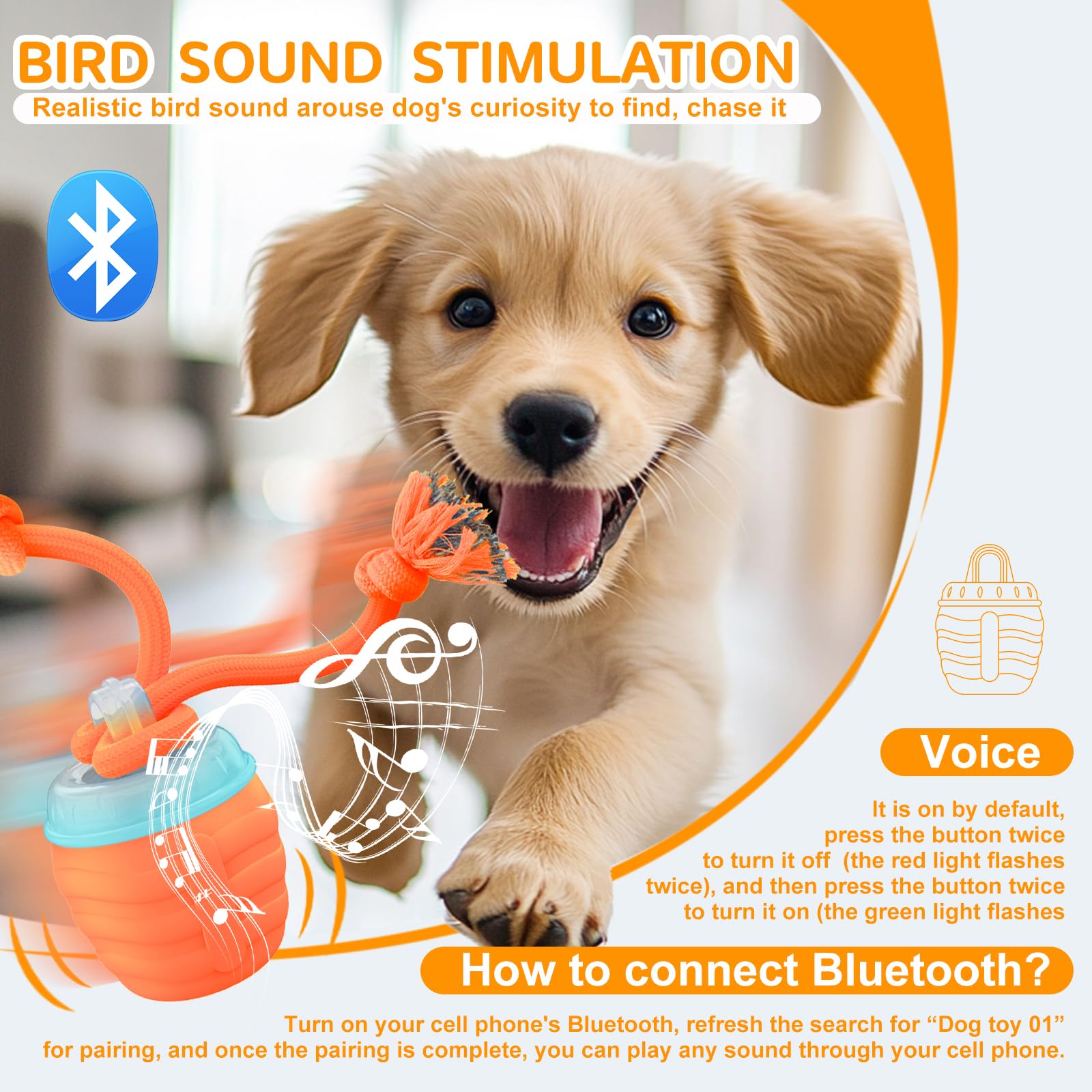 Huimpet Interactive Dog Ball USB-C recharge for easy, mess-free power