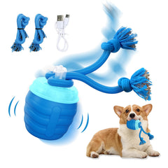 Huimpet interactive dog ball blue front view promotes active play and mental stimulation.