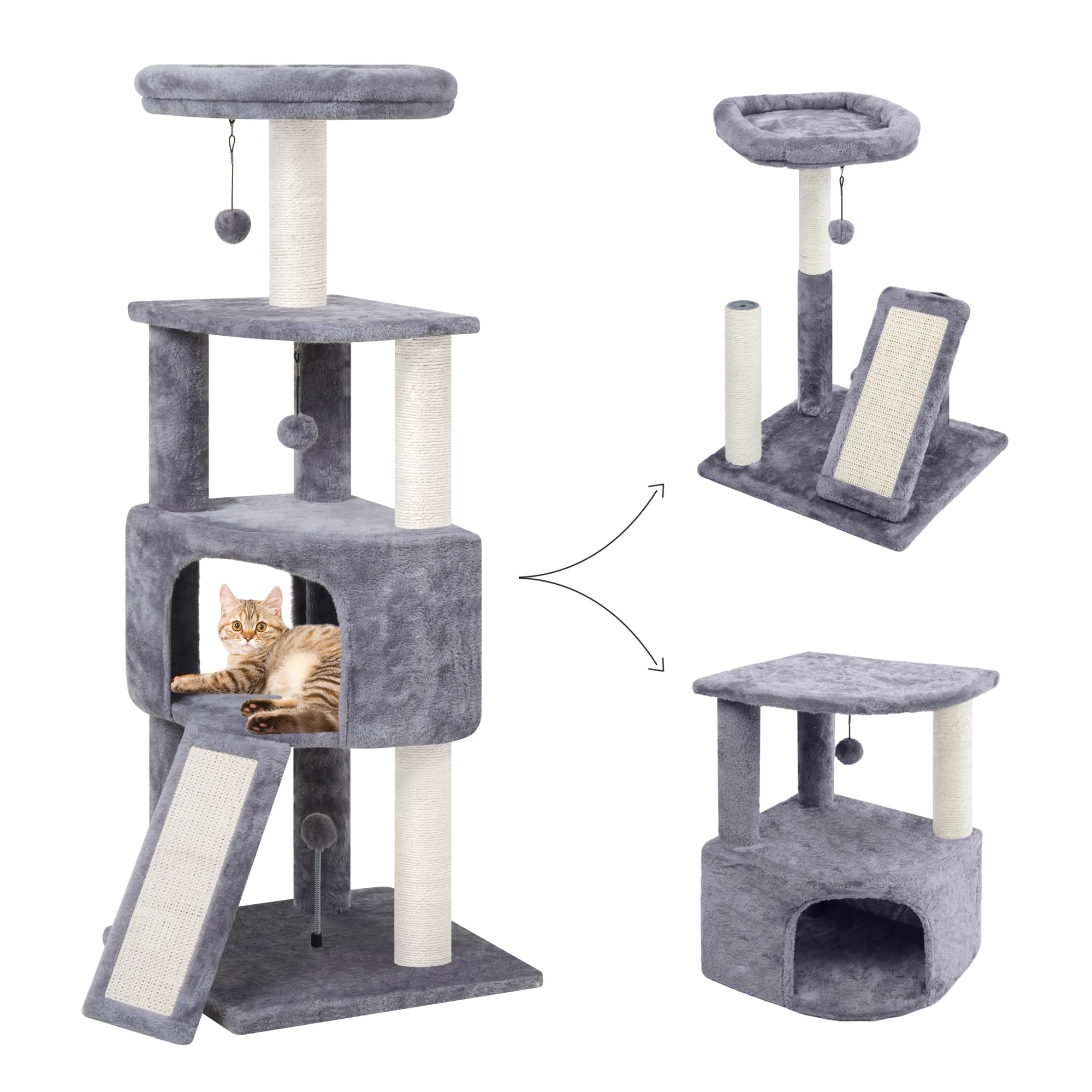 HUITREE 45in cat tree corner unit provides space-saving climbing for small rooms.