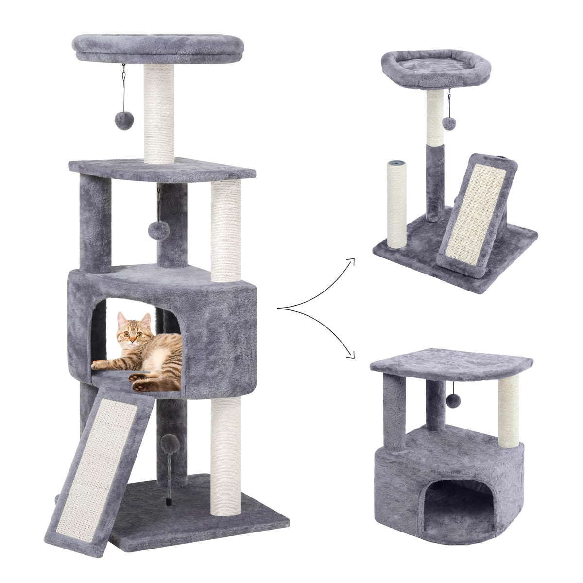 HUITREE 45in cat tree corner unit provides space-saving climbing for small rooms.