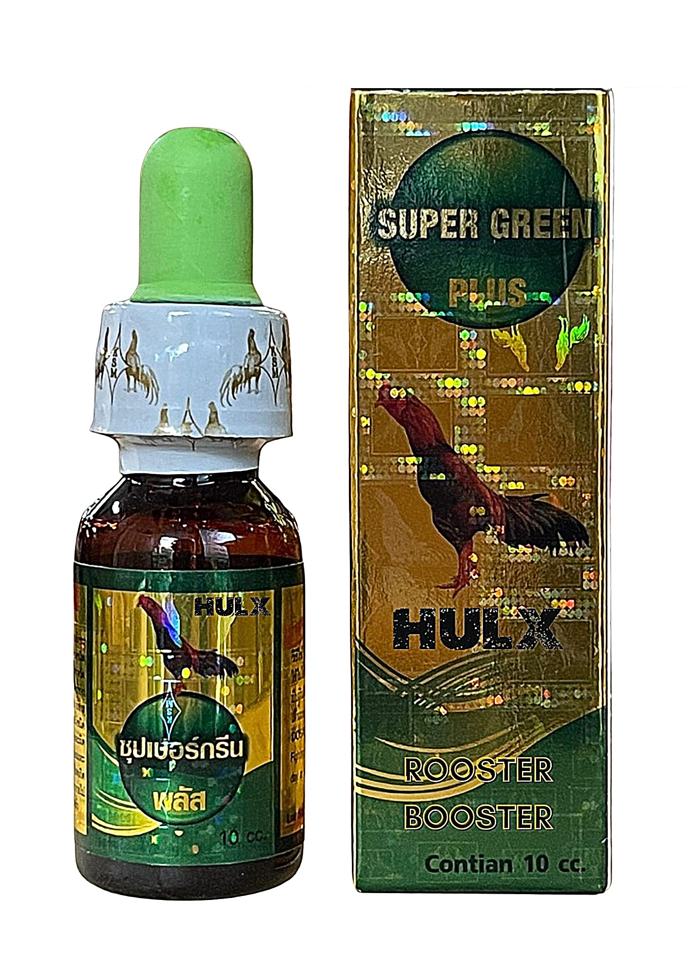 HULX Super Green 10cc tube application aids rooster health support.