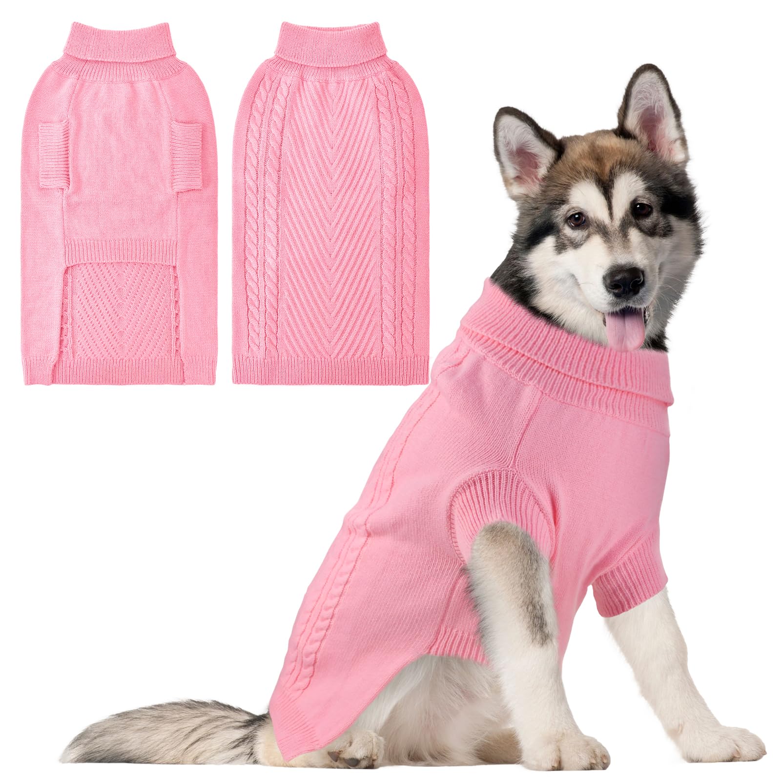 HUMLANJ large dog sweater front view in pink offers cozy warmth for outdoor adventures.